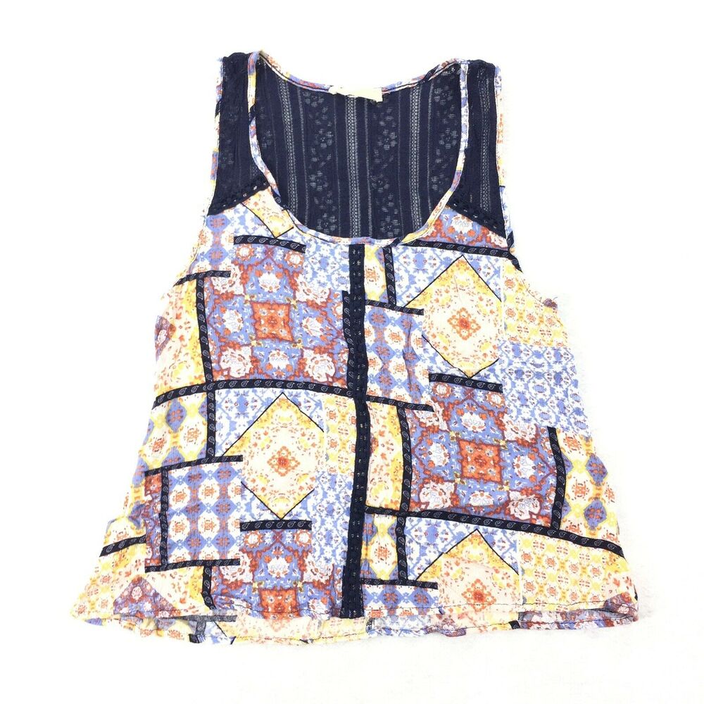 Elodie Crochet Back Tank Size Small Womens Patchwork Boho Style Top S